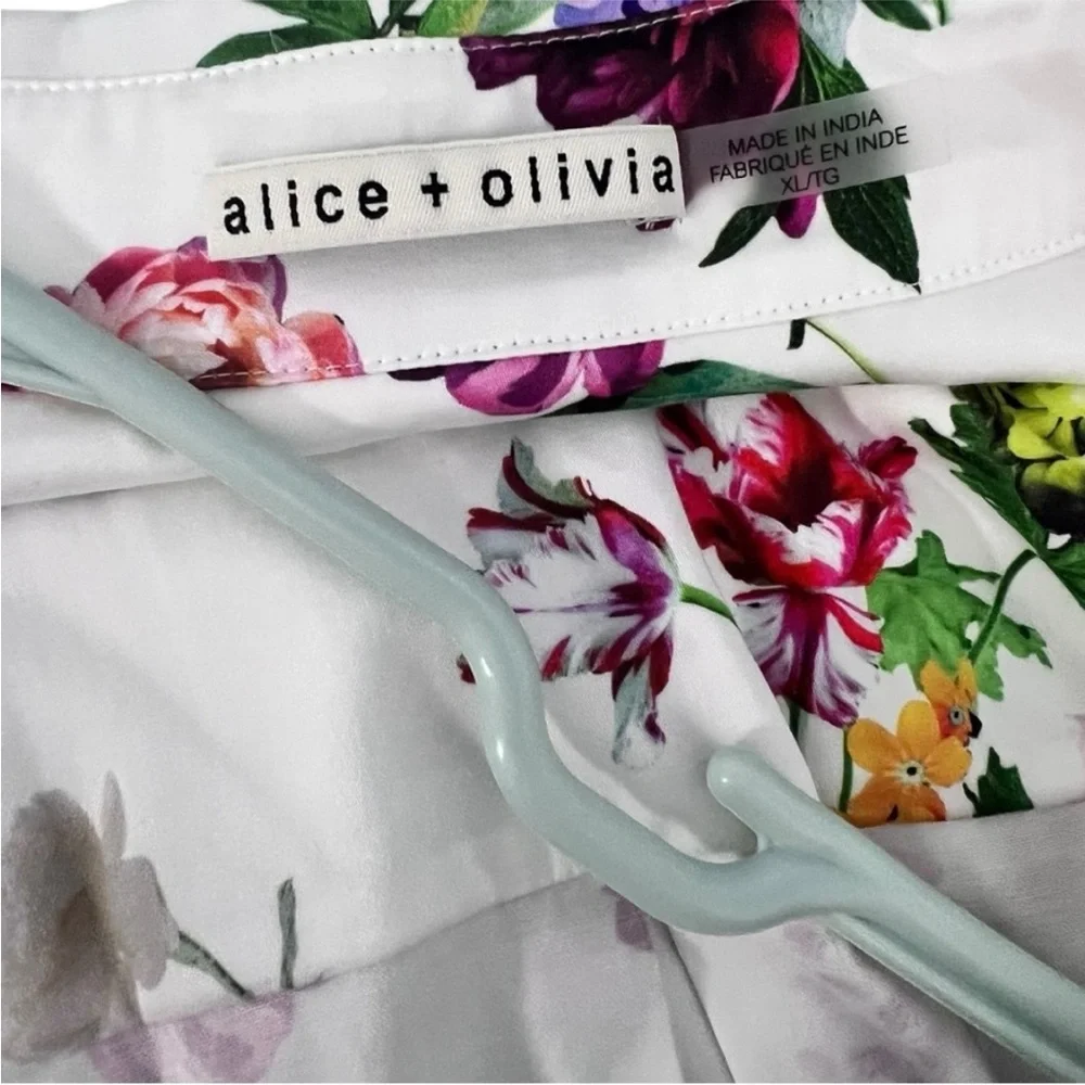 Alice + Olivia White Floral Maxi Shirt Dress with Side Slit - Picture 11 of 12